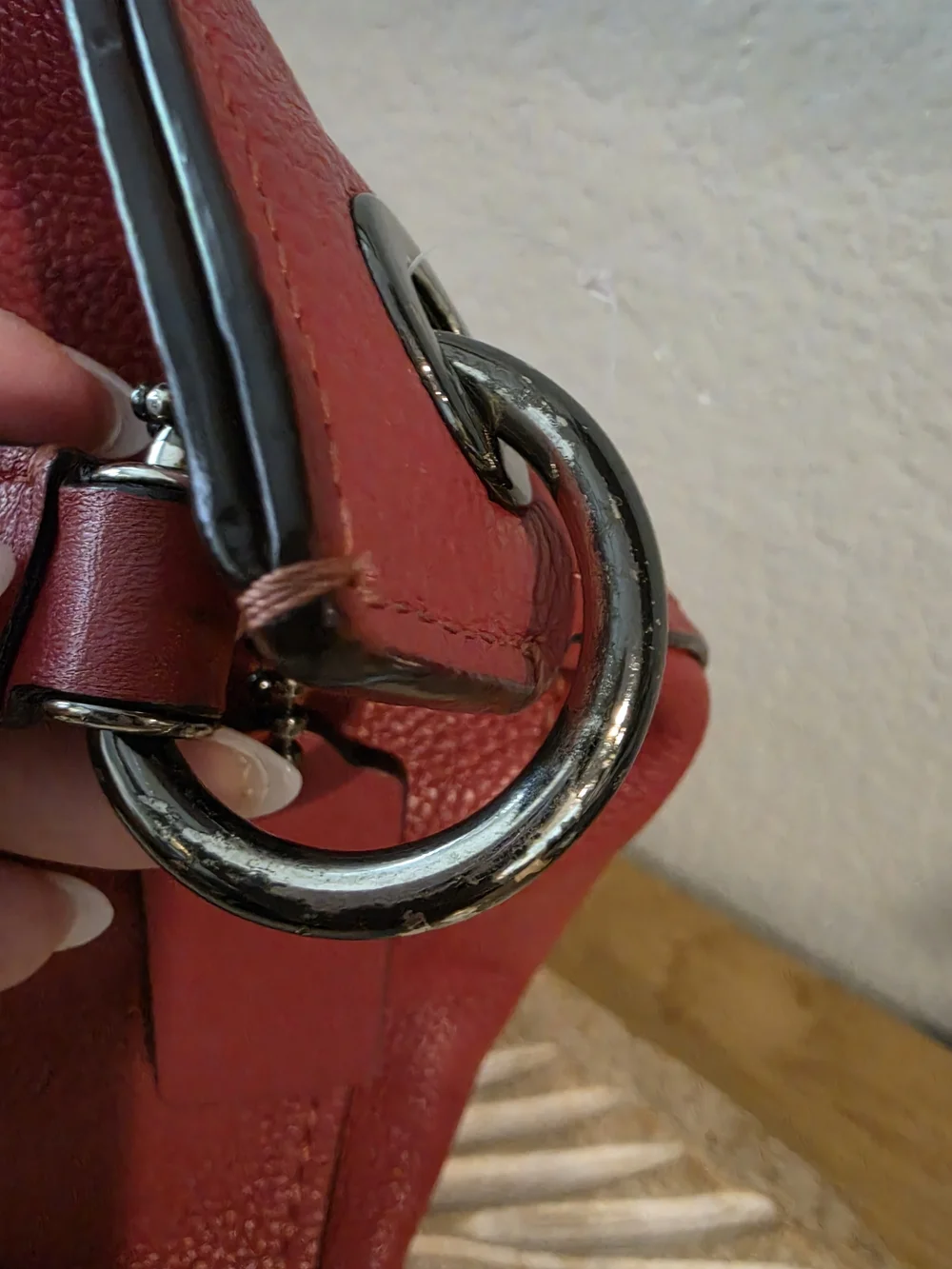 COACH Pebbled Leather Shoulder Bag in Red